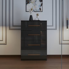 High Gloss Chest Drawer Modern Bedroom Furniture Storage Cabinet with Handles-Black 4 Drawers