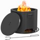 image 2 of Outsunny Outdoor Round Fire Pit with Lid, Wood Burning Firepit with Fire Poker and Floor Mat for Patio Bonfire BBQ Camping, Black