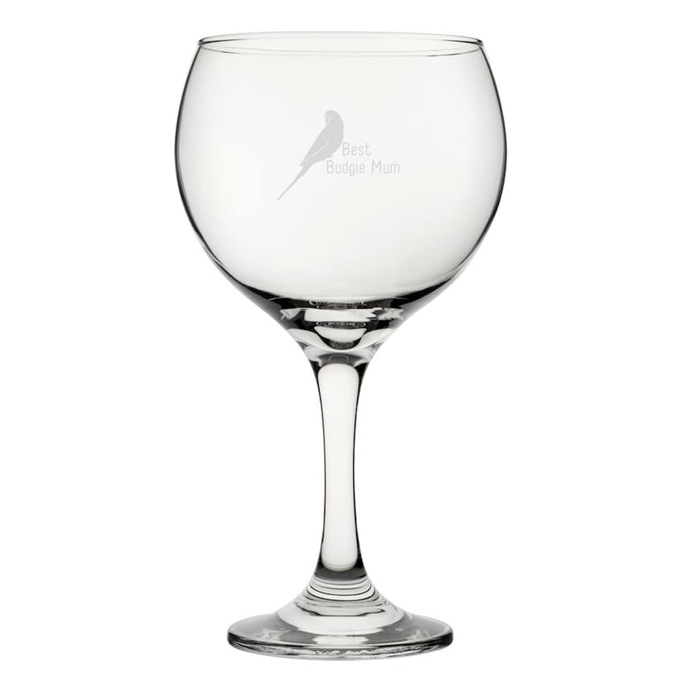 image 1 of Personalised Best Budgie Dad Engraved Gin Balloon Cocktail Glass