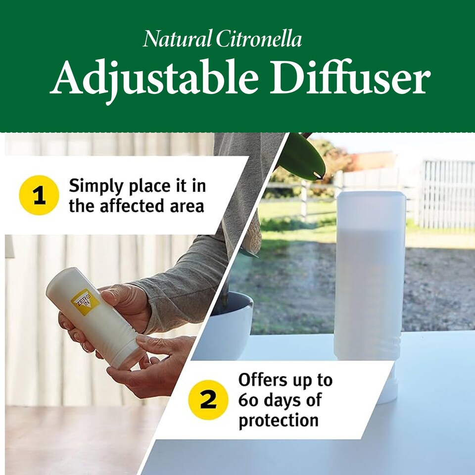 image 1 of Zero In 60 Day Citronella Diffuser Adjustable Release Portable Insect Repellent Air Freshener Indoor Outdoor 40m3 Travel Pack of 6