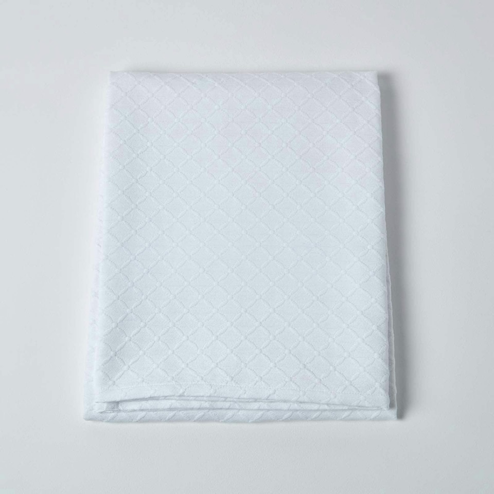 image 1 of Homescapes White Cotton Contemporary Diamond Pattern Matelassé Bedspread - Single | White