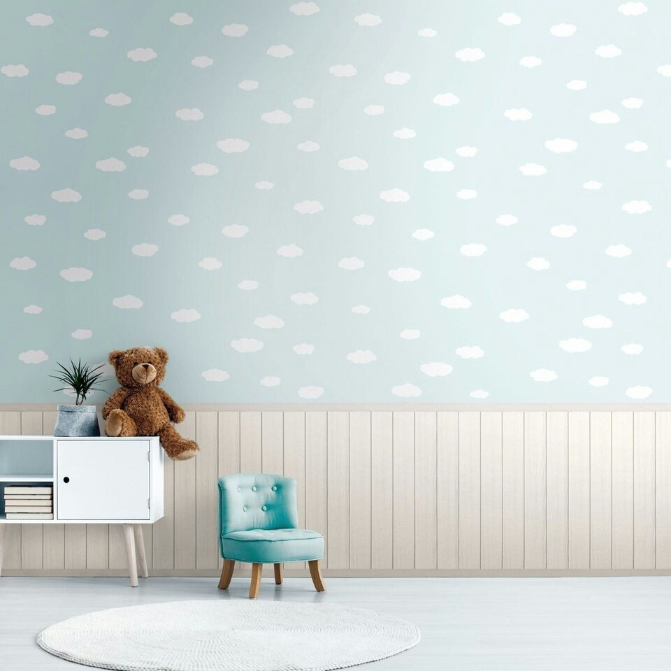 AS Creation Wood Slats 2 In 1 Vinyl Wallpaper - Blue/White - 8.8m x 53cm Blue