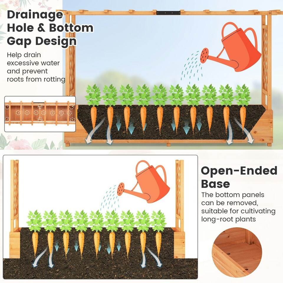 image 1 of COSTWAY Raised Garden Bed Planter Box w/2-Sided Trellis Orange