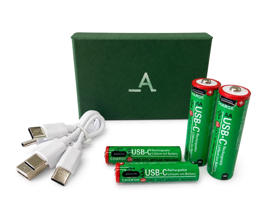 image 1 of Accuratus Power-Up Rechargeable AA Batteries x2 AAA Batteries x2 - USB-C - Lithium-ion Battery Set