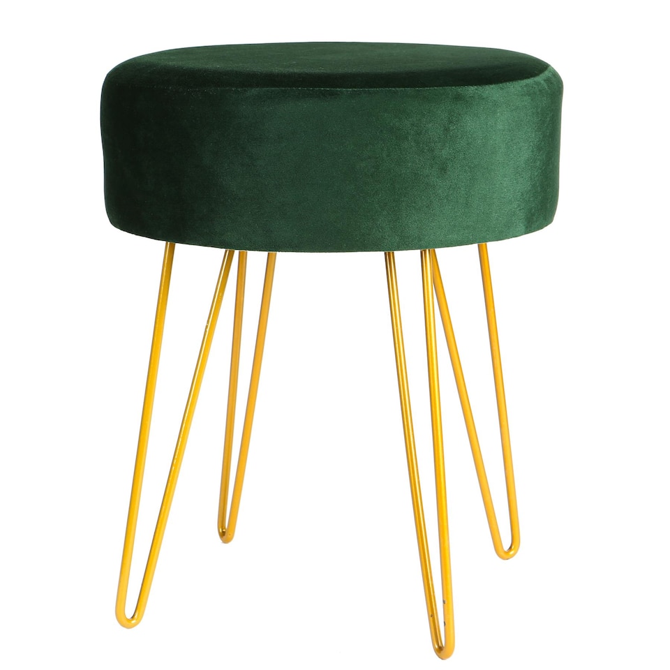 image 1 of Harbour Housewares Round Velvet Footstool - 35 x 40cm - Green | Green | Green/Gold