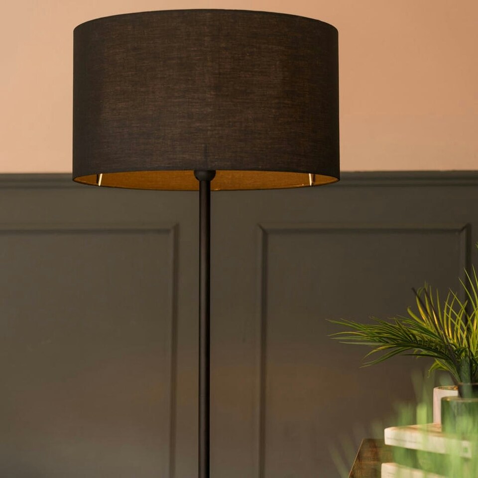 image 1 of ValueLights Large Matt Black Curved Stem Marble Floor Lamp Coffee Table Light - Black Shade + LED Bulb