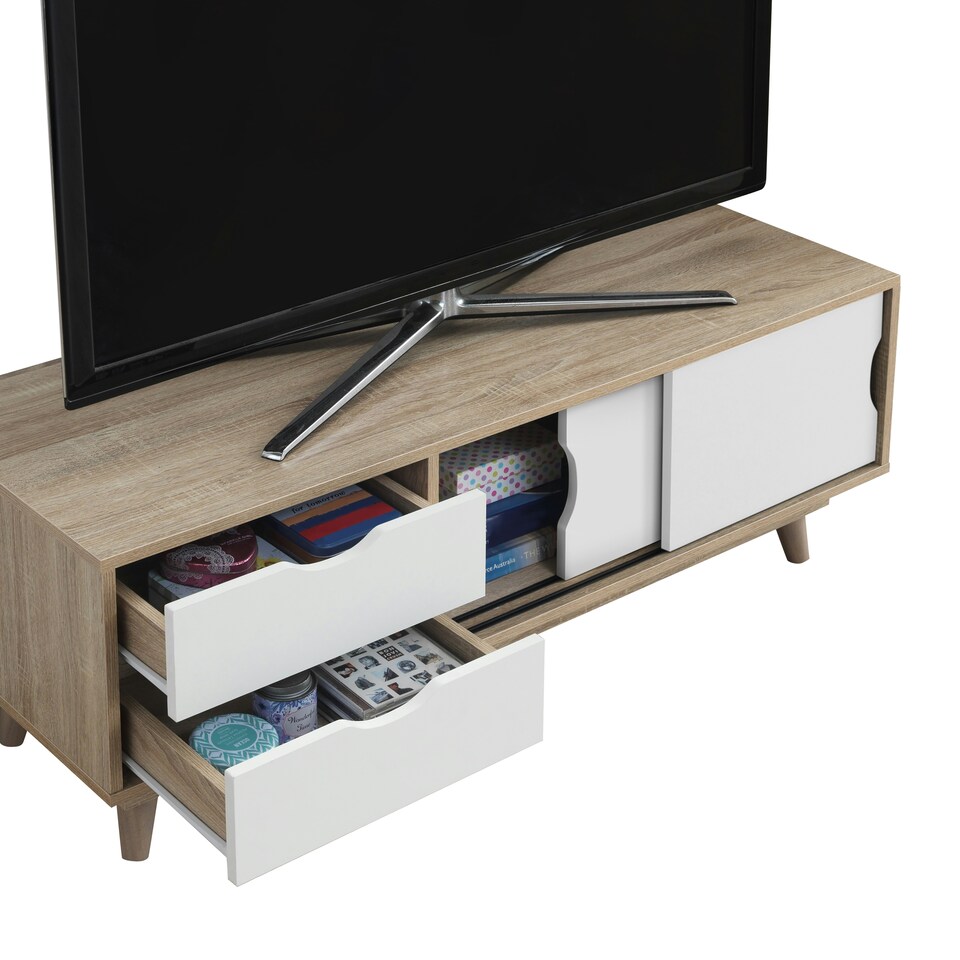 image 1 of Alford Scandinavian TV Unit Stand 120cm Media Cabinet & Drawers Oak Grey