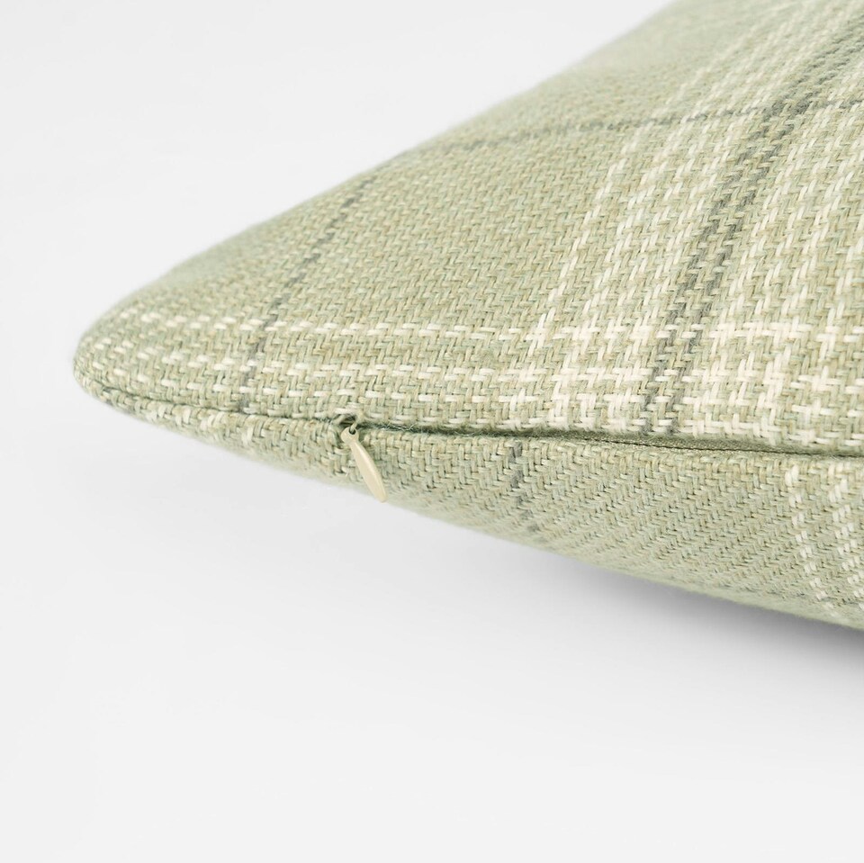 image 1 of OHS 4 x Decorative Woven Check Printed Filled Cushions, 45x45cm - Sage Green