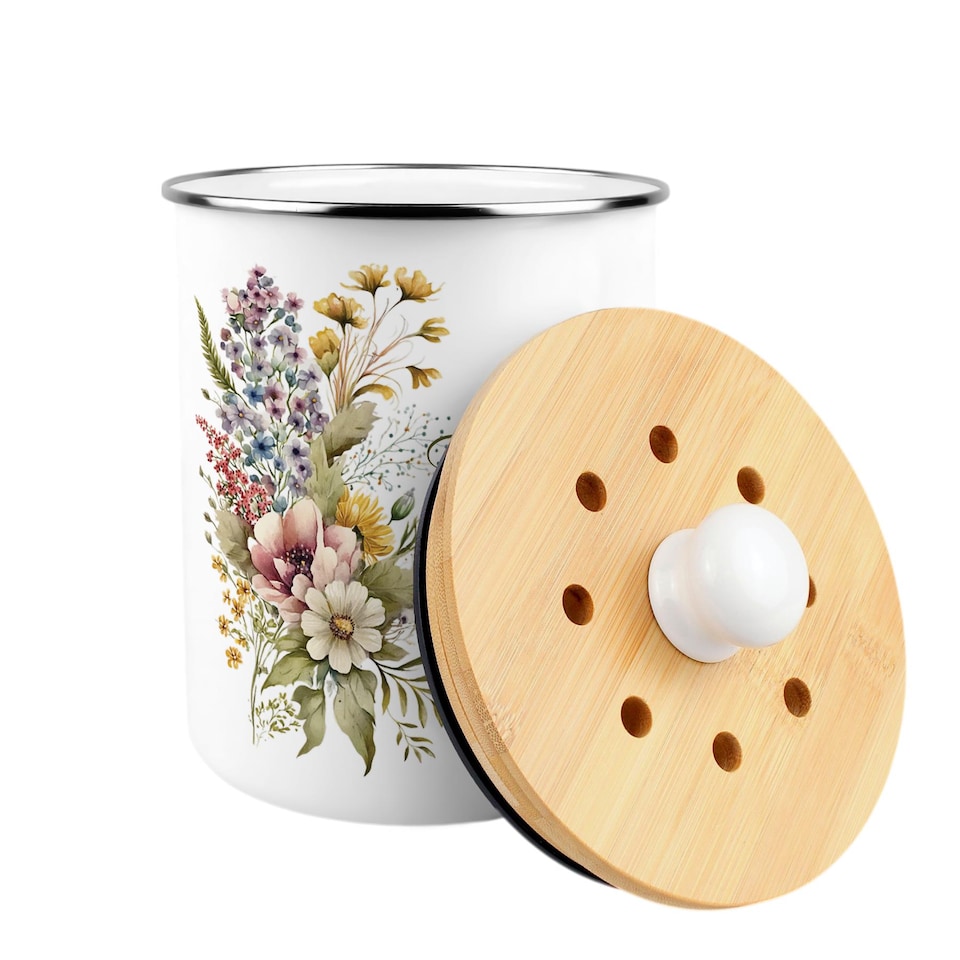 image 1 of Flower Bouquet Compost Caddy - Metal 2L Decorative Kitchen Food Waste Bin