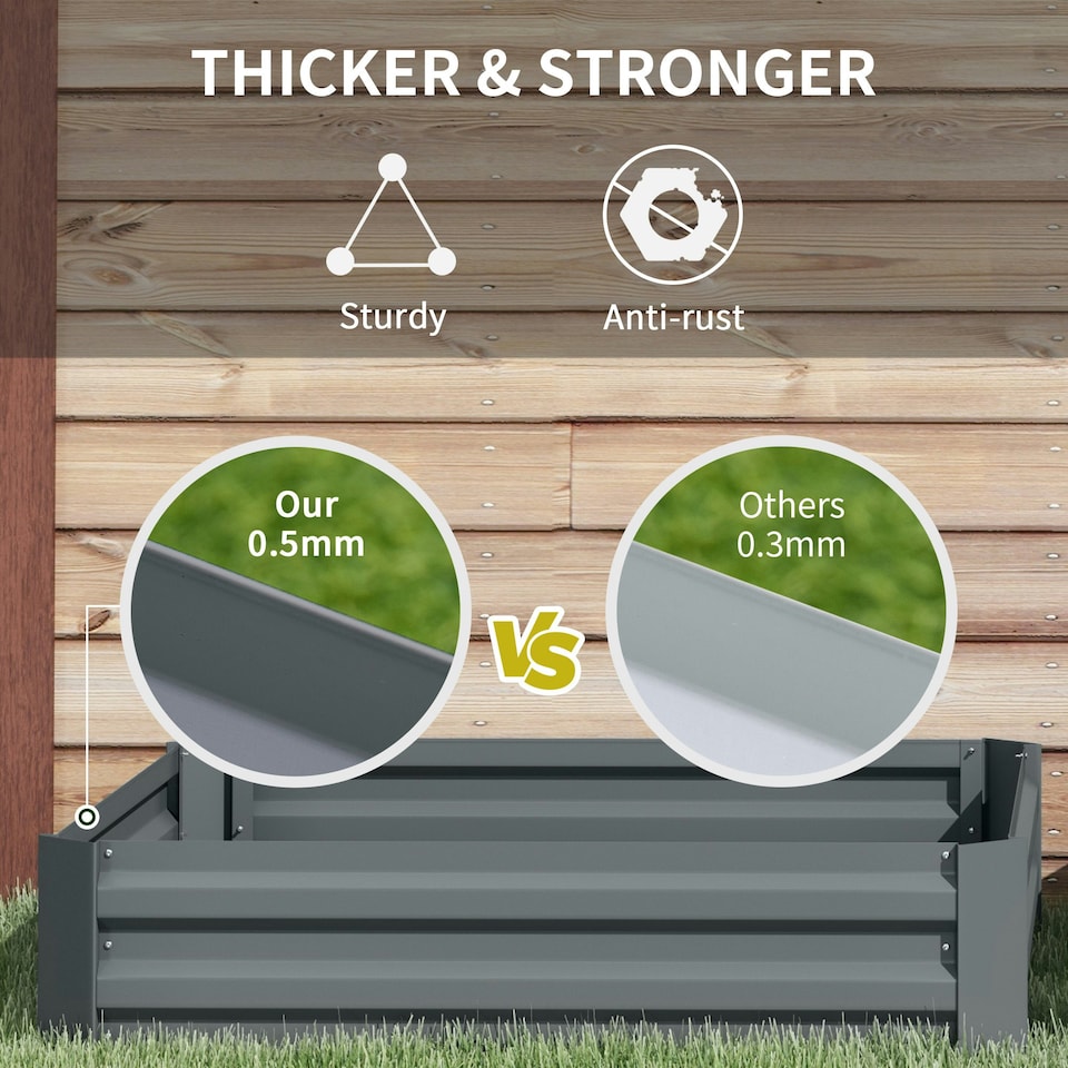 image 1 of Outsunny Set of 2 Raised Garden Bed Galvanised Planter Box Easy Setup Dark Grey
