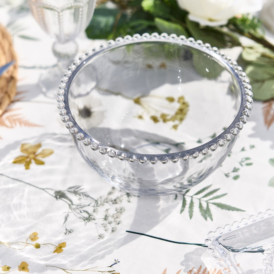 image 1 of Bella Perle Glass Beaded Edge Dinnerware Serving Salad, Dinner, Breakfast Bowl Gift Idea | Clear | Transparent | Medium | 1