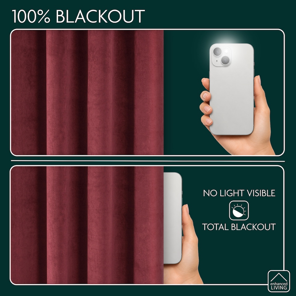 image 1 of Luxury Enhanced Living Red Velvet, Supersoft, Blackout, Thermal Curtains with Tape Top (PAIR) - 90 x 72 inch (229x183cm) | Red | Red | 2