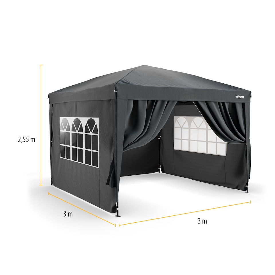 image 1 of Tristar 3x3m Gazebo - Easy Up - PT-7802 - With Side Walls - Gazebo - Waterproof - - Includes Carry Bag - Anthracite