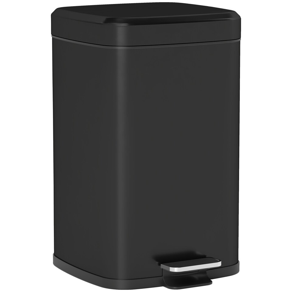 image 1 of HOMCOM 20 Litre Pedal Bin, Fingerprint Proof Kitchen Rubbish Bin with Soft-close Lid, Foot Pedal and Removable Inner Bucket for Recycling and Waste, Black | Black | 1