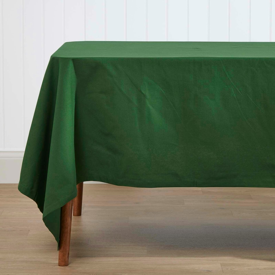 image 1 of Homescapes Plain Cotton Dark Green Tablecloth - 137 x 178 cm Green