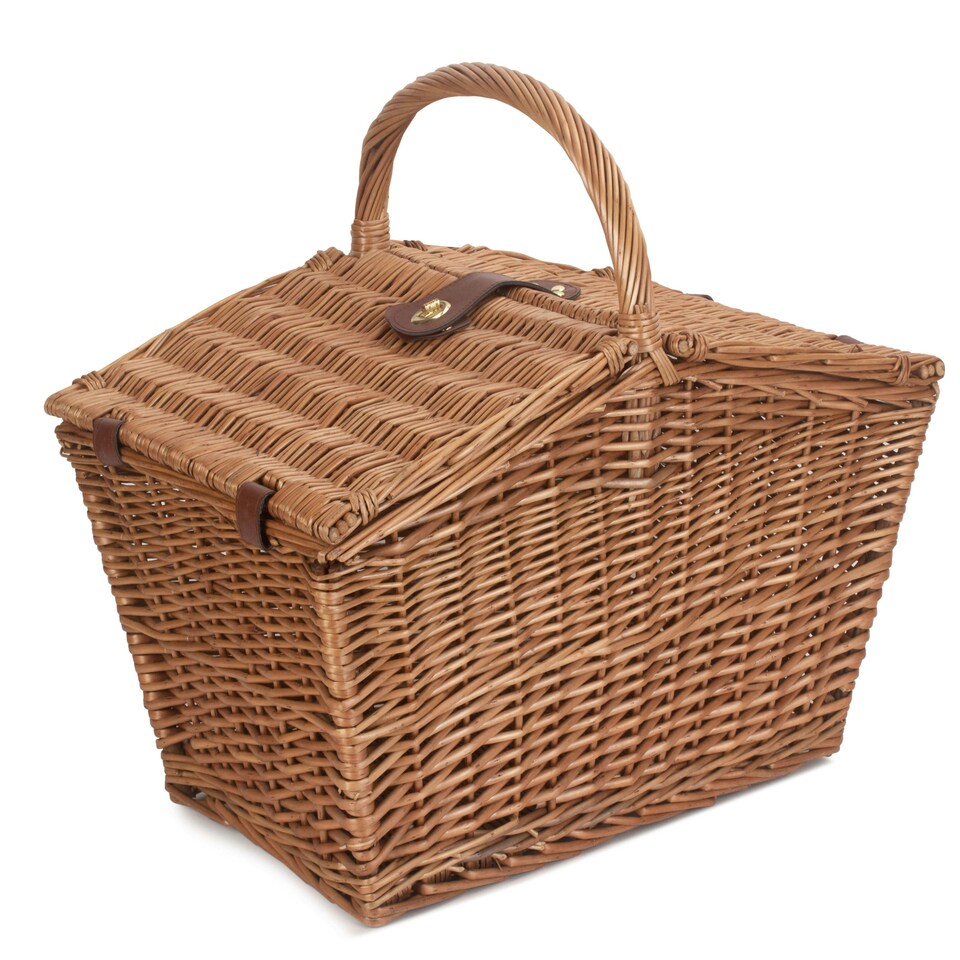 image 1 of Wicker Large Sloped Sided Double Lidded Empty Basket Brown | Brown | One Size