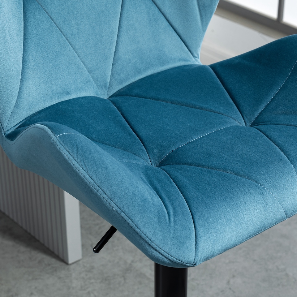 image 1 of HOMCOM Bar Stools Set Of 2, Luxurious Velvet-Touch Barstools with Metal Frame Footrest Round Base Triangle Indenting Moulded Seat Adjustable Height Swivel Blue