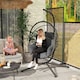 image 2 of Outsunny Outdoor Swing Chair with Thick Padded Cushion, Patio Hanging Chair with Metal Stand, Foldable Basket Egg Chair with Cup Holder, Rope Structure, for Indoor and Outdoor, Grey | Grey