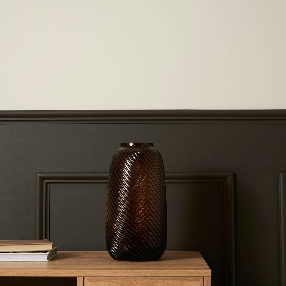 image 1 of BHS Cognac Tall Lenticular Glass Vase, Amber