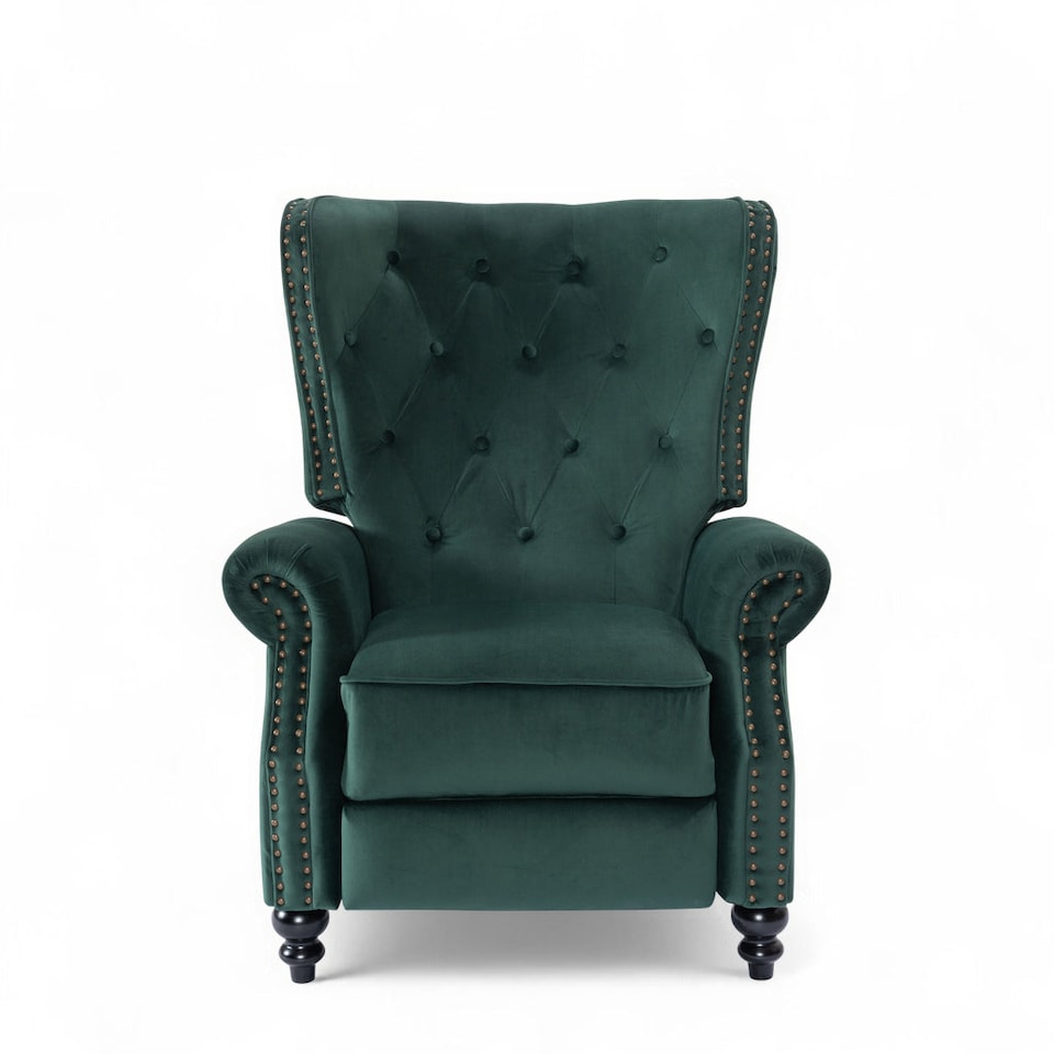 image 1 of Velvet Bottle Green Buttoned Carmona Wingback Recliner Chair
