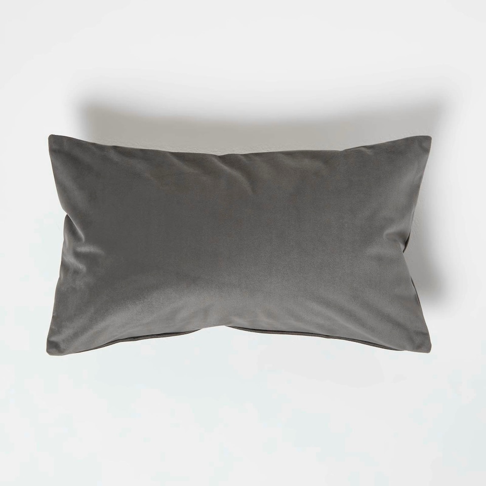 image 1 of Homescapes Grey Velvet Cushion - Bolster 30 x 50 cm Grey