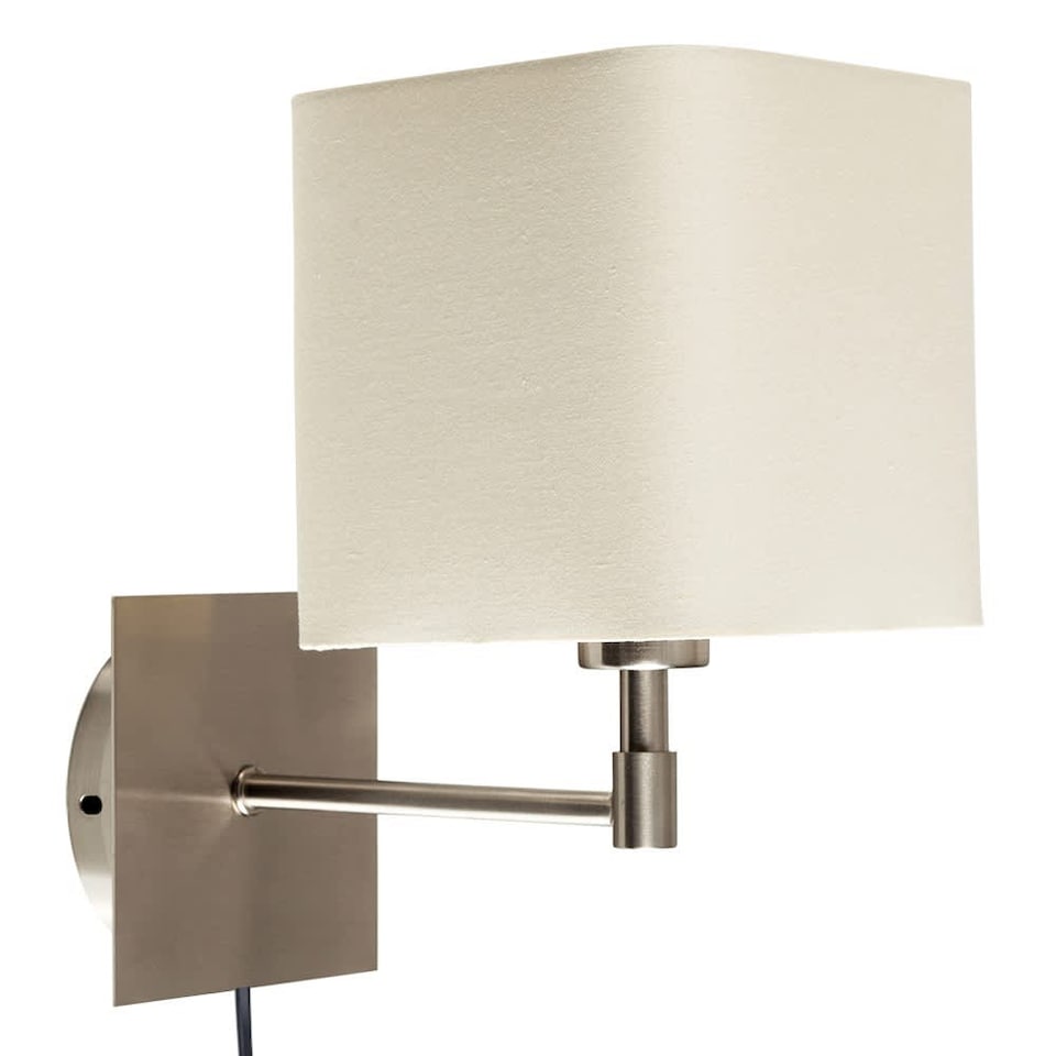 image 1 of ValueLights Sheldon Brushed Chrome Indoor Wall Light With Cream Shade