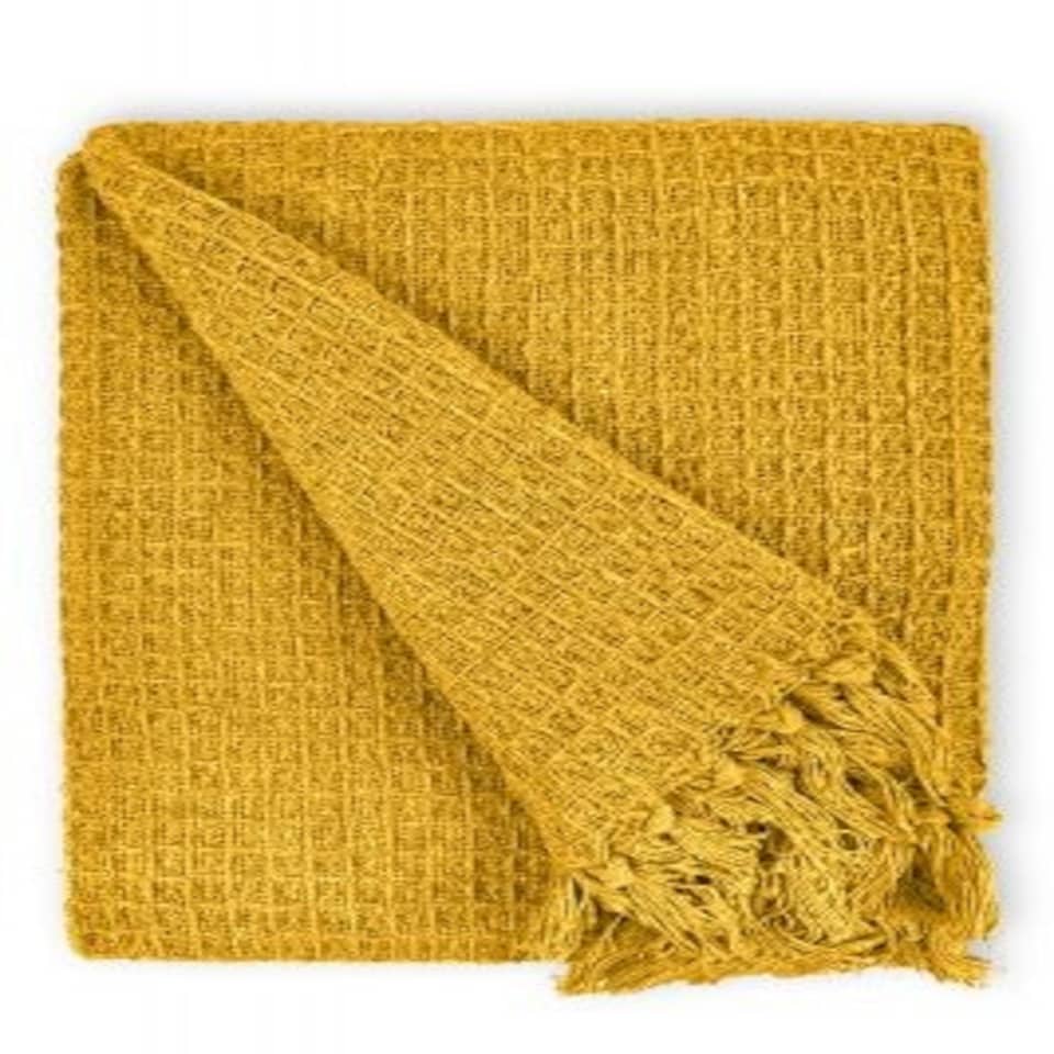 image 1 of Waffle Collection Recycled Cotton Throw in Ochre (90" x 100")