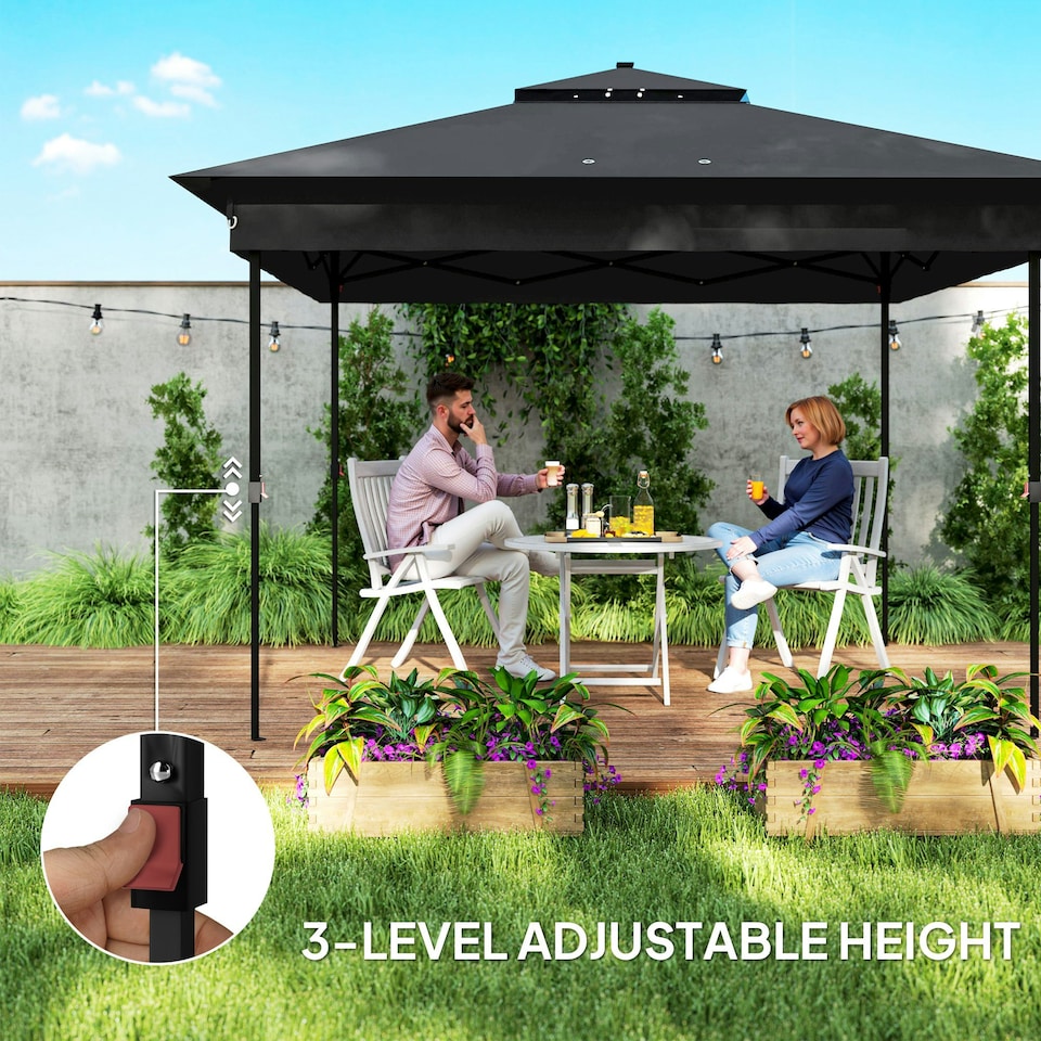 image 1 of Outsunny 3x3(m) Pop Up Gazebo w/ Solar-Powered LED Lights Netting Black