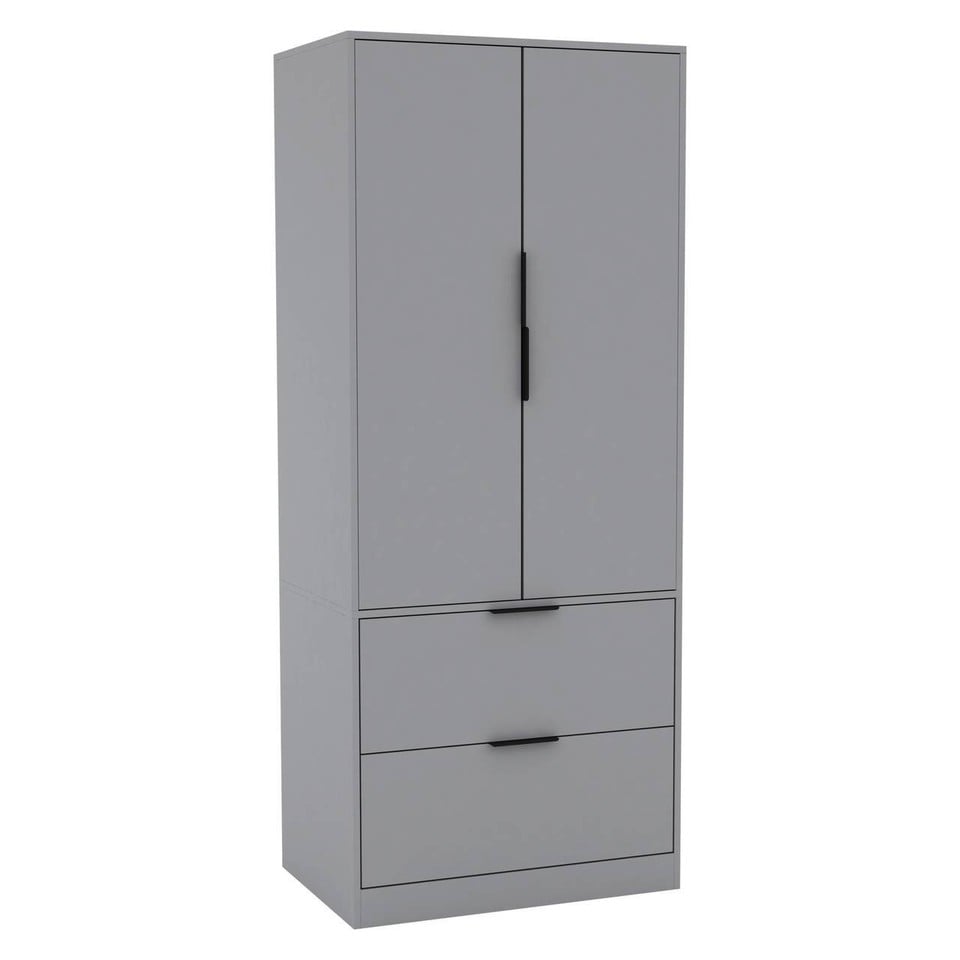 image 1 of FUJI 2 Door 2 Drawer Minimalist Bedroom Wardrobe Storage & Hanging Rail 180cm | Multi | Grey | 1