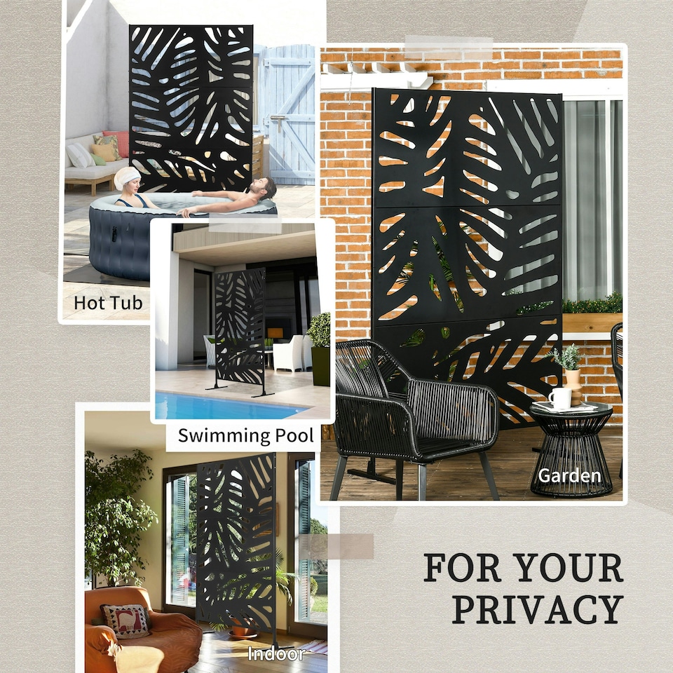 image 1 of Outsunny Metal Outdoor Privacy Screen with Stand for Garden Black | Black | 1