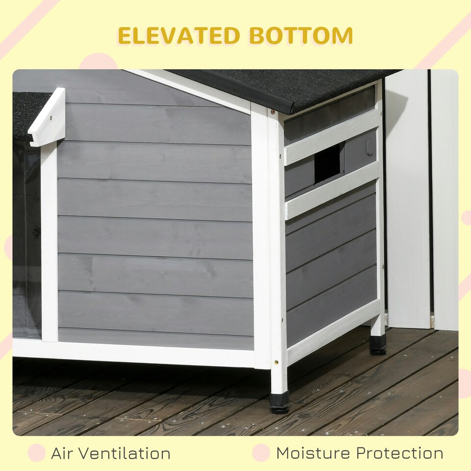 image 1 of PawHut Wooden Dog Kennel for Outside 109L x 79W x 72H cm, Grey