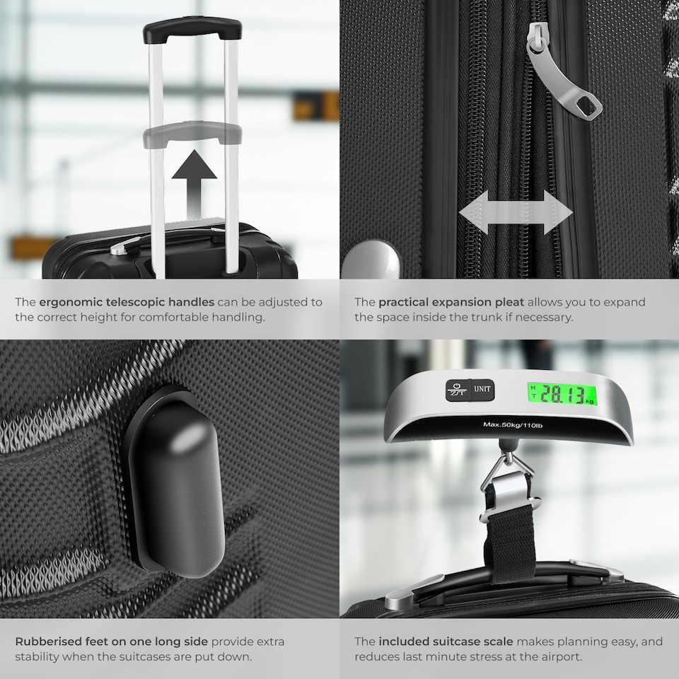 image 1 of Suitcase Set Mila - 4 hard-shell suitcases, including luggage scales and tags | Black | black | 1