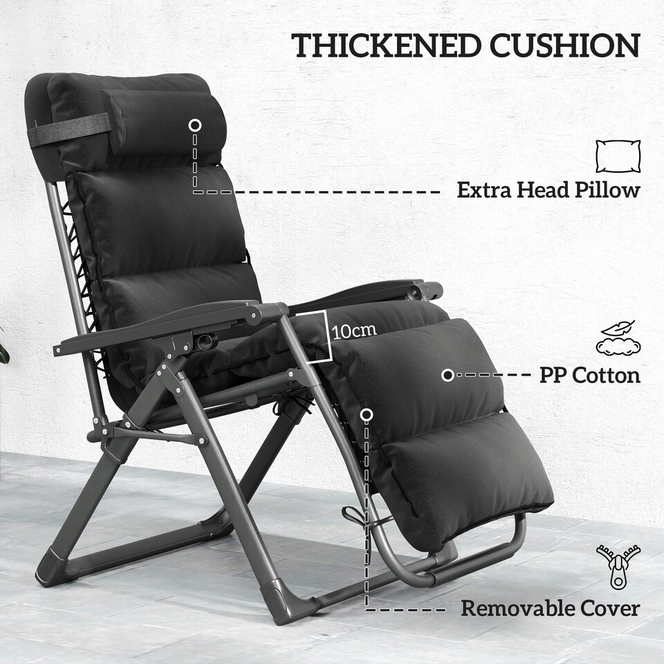 image 1 of Outsunny 2 Pieces Zero Gravity Chairs, Reclining Folding Sun Lounger, Black