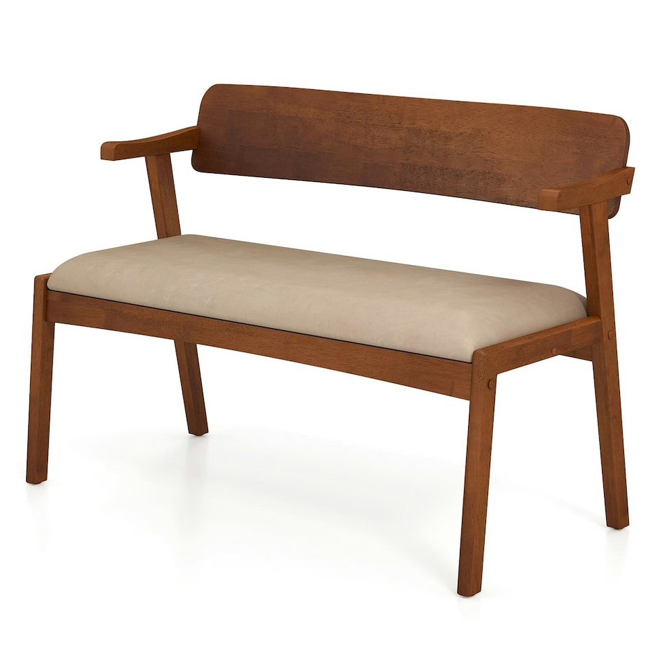 image 1 of COSTWAY 2-Seat Rubber Wood Bench Dining Bench Brown