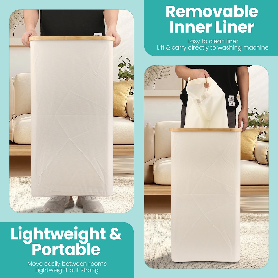 image 1 of 100L Foldable Laundry Hamper with Lid, Collapsible Clothes Basket