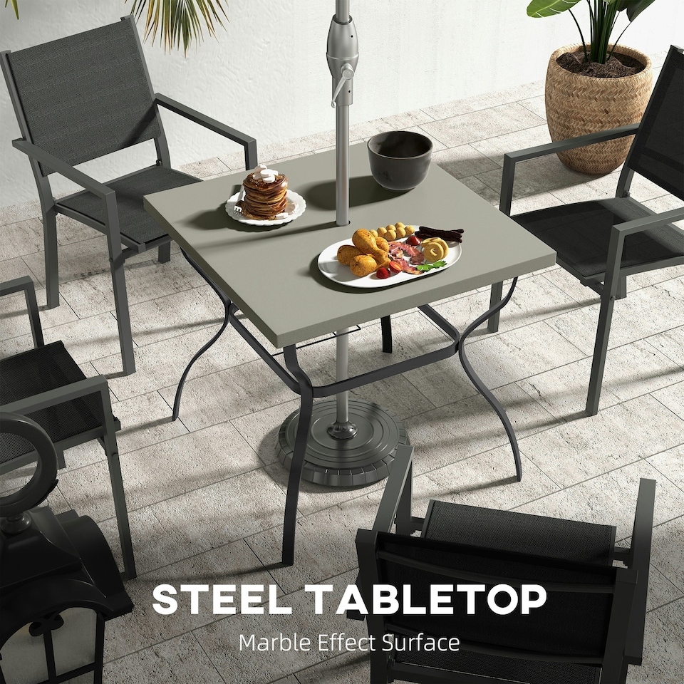 image 1 of Outsunny Garden Dining Table w/ Umbrella Hole, Dining Table for 4