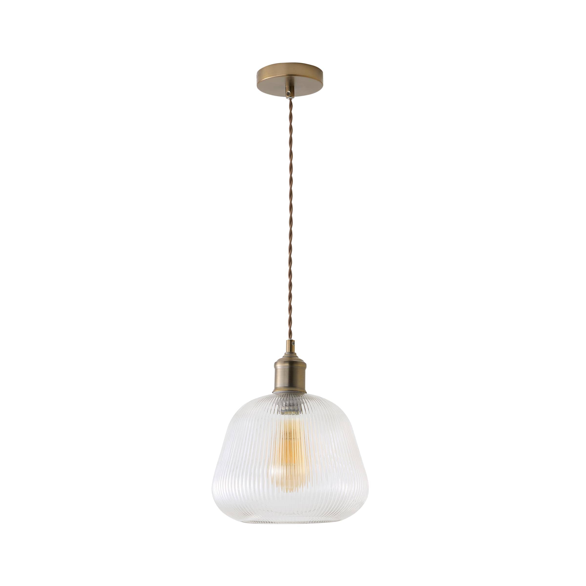 ValueLights Delora Ribbed Bell Glass Shade Single Ceiling Pendant Light in Bronze