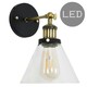 image 1 of ValueLights Norton Black and Gold Wall Light Fitting with a Clear Glass Conical Shade and LED Bulb