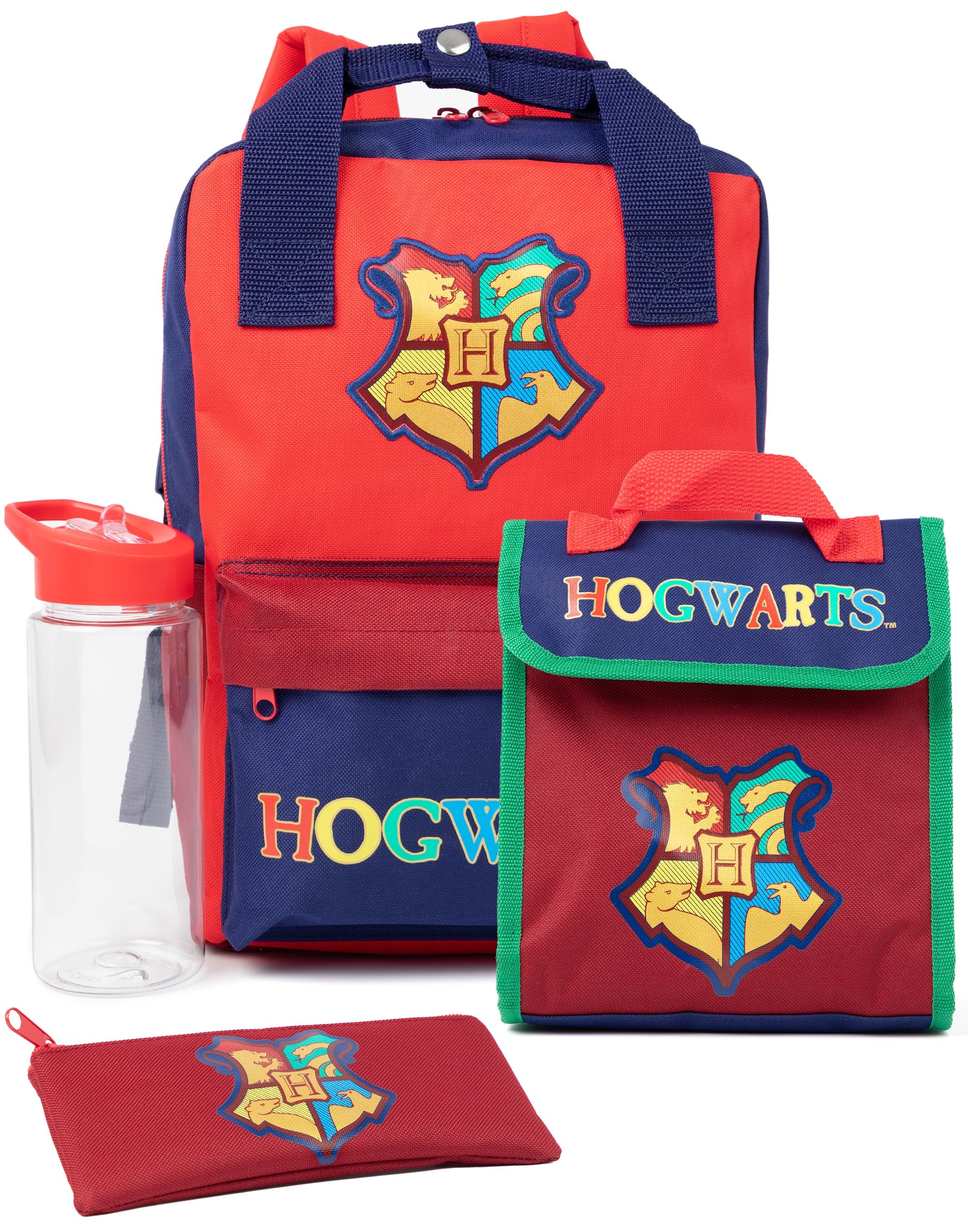 Harry Potter Kids Backpack Set 4 Piece Multicoloured Rucksack Set with School Bag, Pencil Case, Lunch Bag & Water Bottle For Boys & Girls Hogwarts Mat