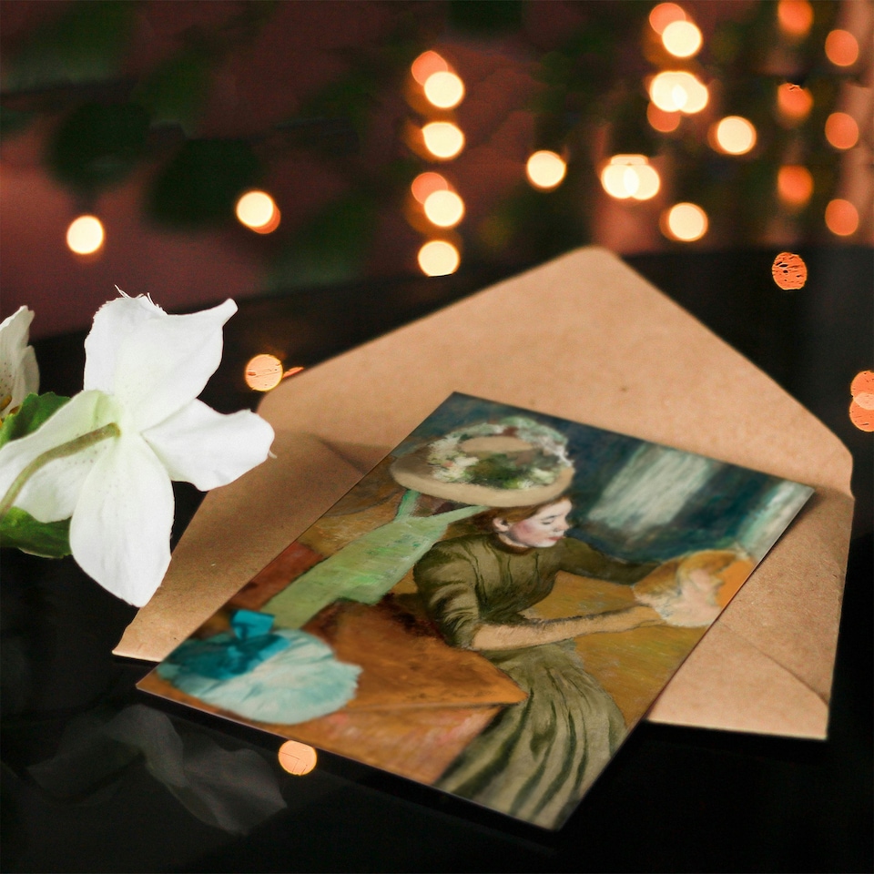 image 1 of Edgar Degas Art Card The Millinery Shop Hat Examination