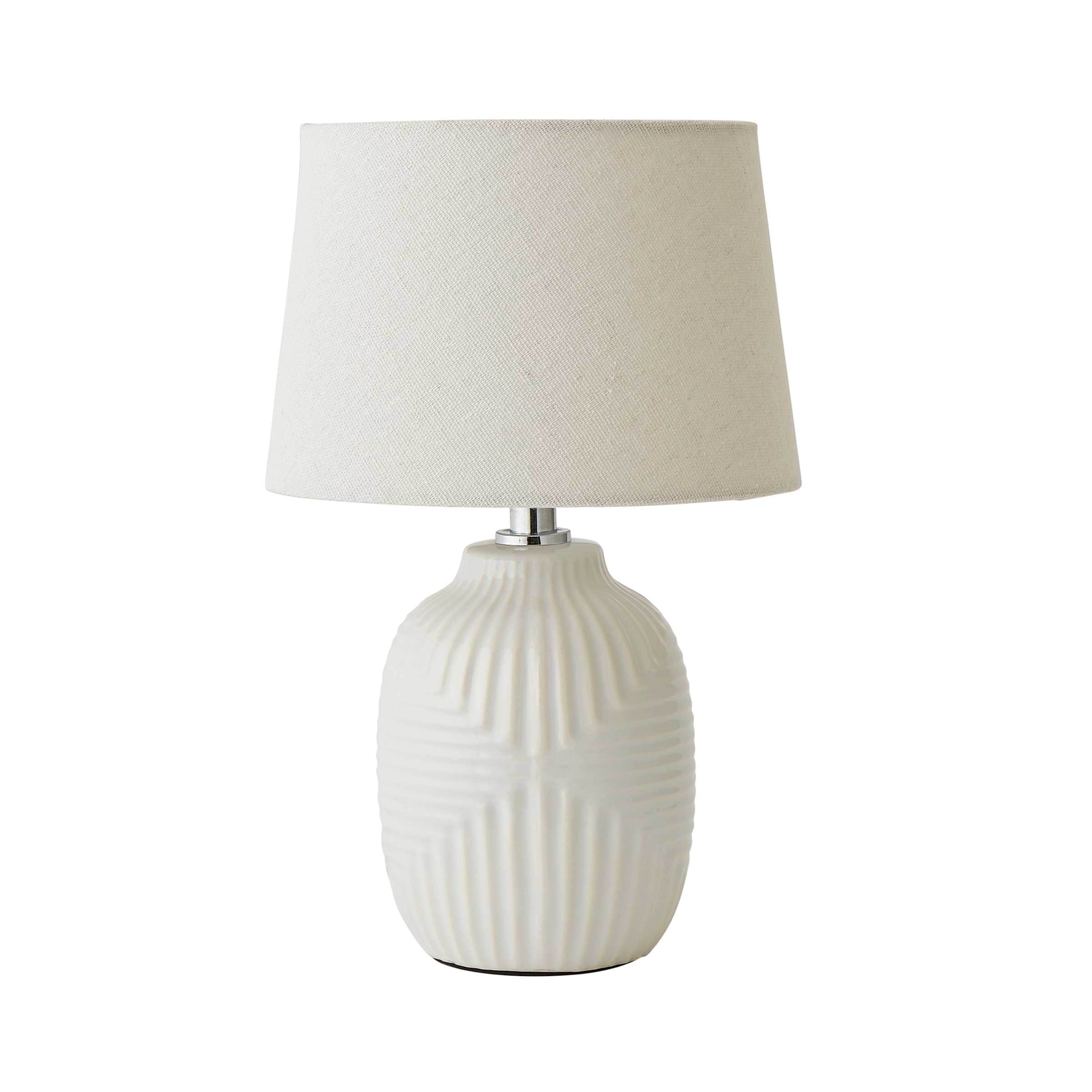 ValueLights Harrison Taper Shade White Geo Rib Pattern Gloss Table Lamp with Bulb | Size: Small