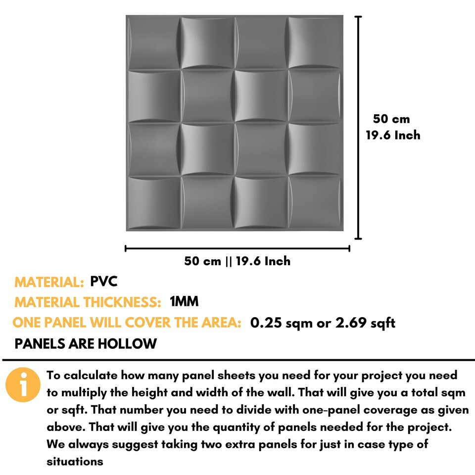 image 1 of NOVECRAFTO Lattice Effect 3D Wall Panels – 6 Sheets Covering 1.5m² | 16.15ft² Interior Cladding Set | Square Grid Design – Each Panel 50x50cm | Grey