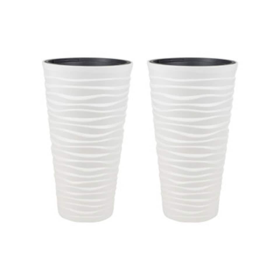 image 1 of Slim Plastic Round Flower Pot with Inserts - 52x29.6x29.6cm | White | White & Set of 2 | 2