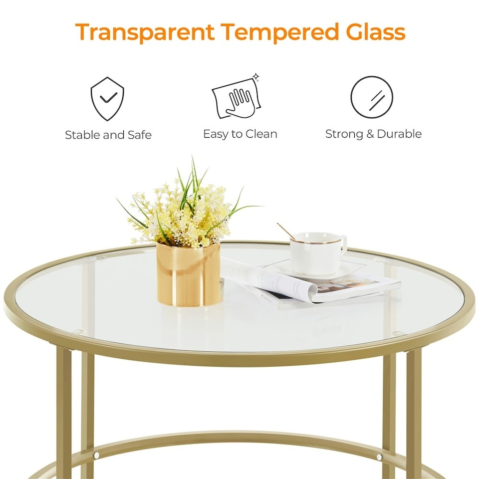 image 1 of Yaheetech  Tempered Glass Round Coffee Table