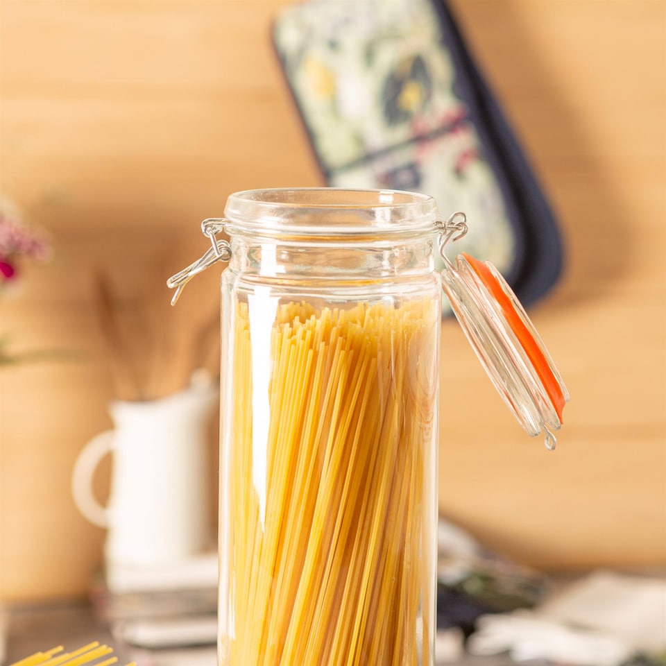 image 1 of Argon Tableware Glass Spaghetti Jar - 2 Litre - 4 Colour Seals Airtight Kitchen Storage Container Preserving Jar