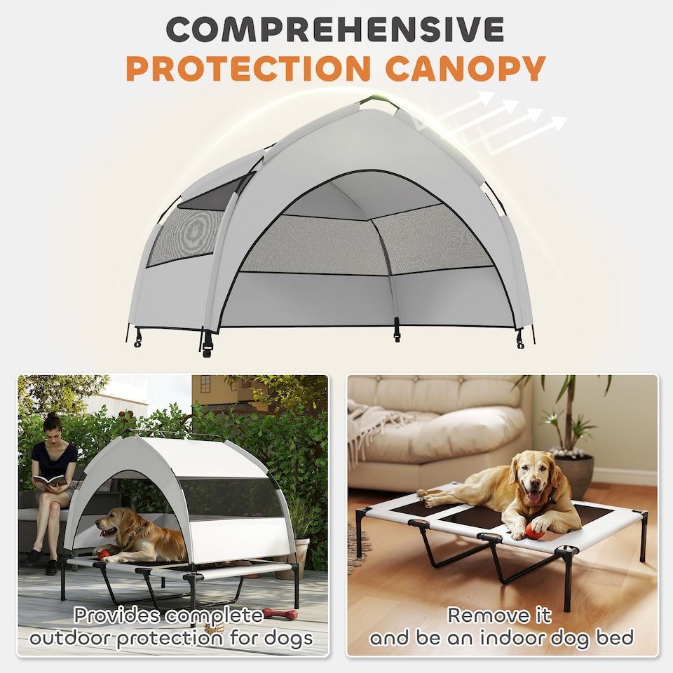image 1 of PawHut Portable Elevated Dog Bed with Removable Canopy | Grey | Light Grey