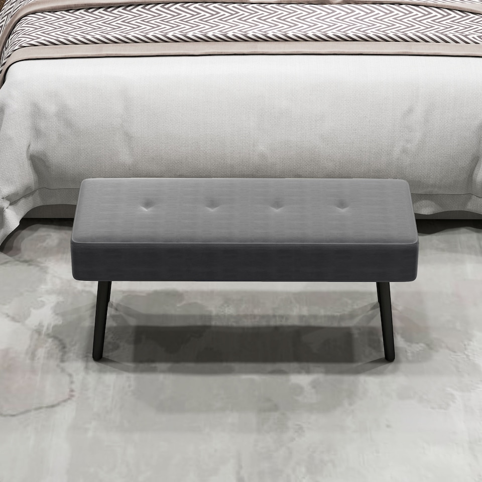 image 1 of HOMCOM End of Bed Bench with Thick Padding and Steel Legs for Entryway, Grey