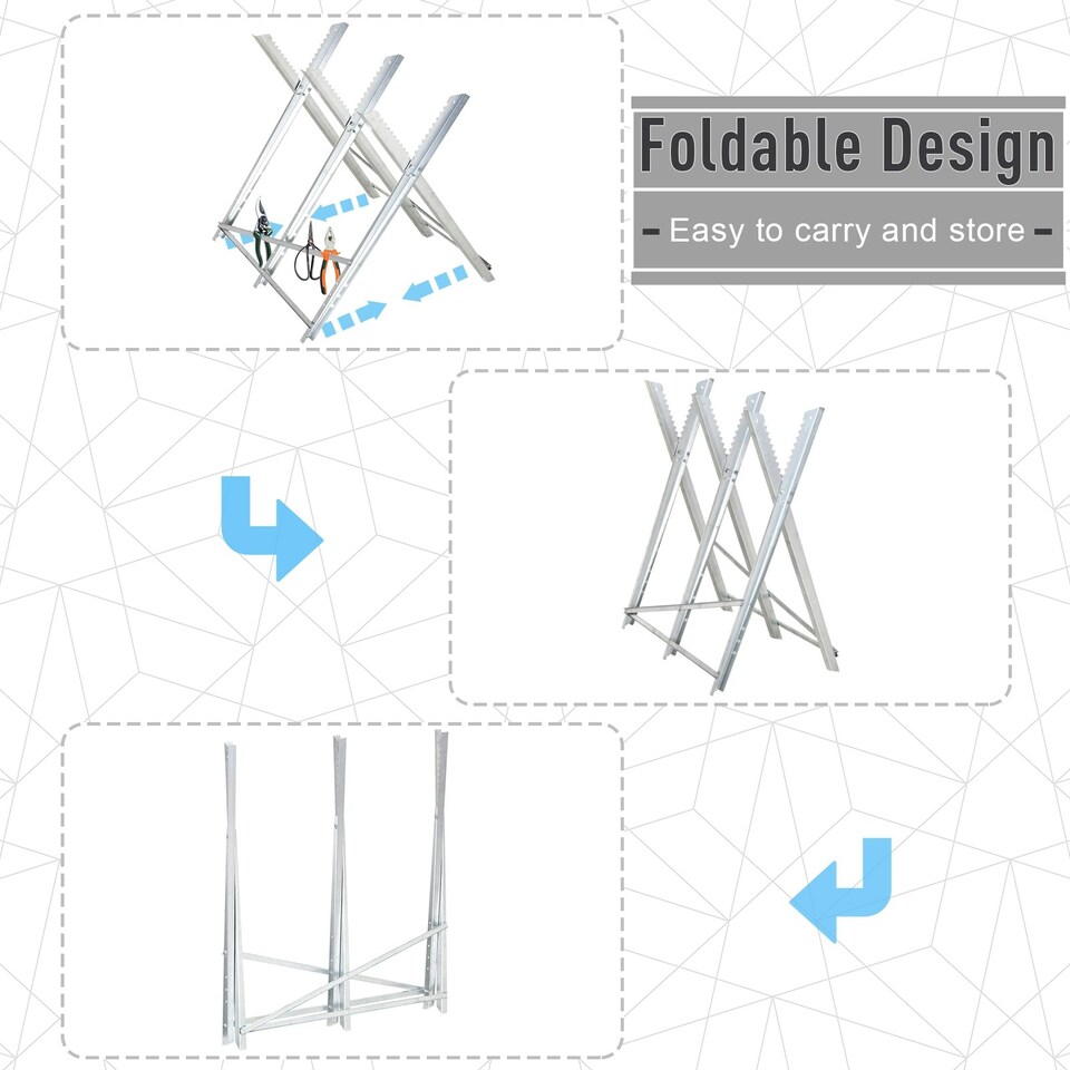 image 1 of DURHAND Saw Horse Steel Support Heavy Duty Foldable Design Sawtooth, Silver