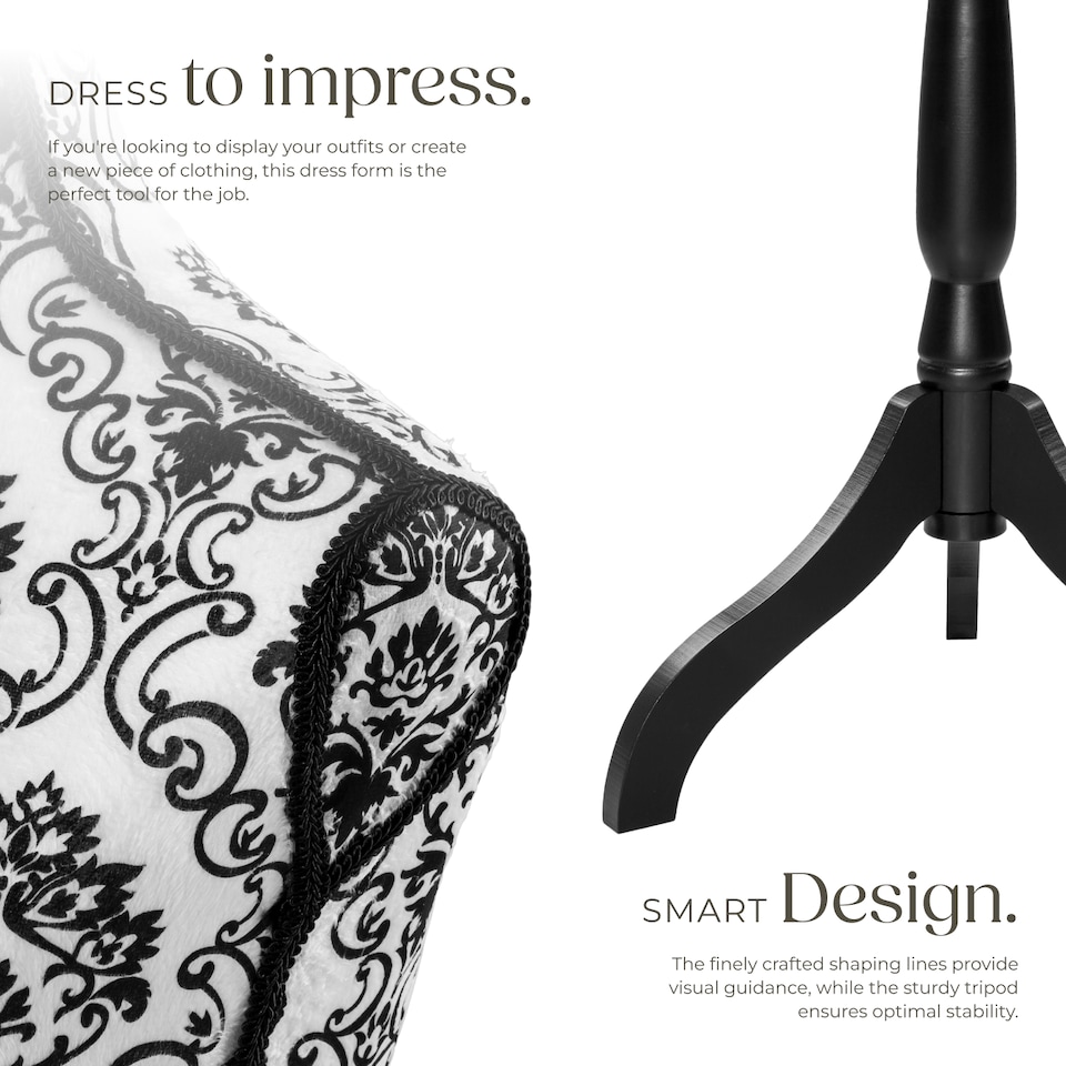 image 1 of Tailors Dummy - female mannequin torso with wooden stand | Black | black/white floral pattern | Female | 1