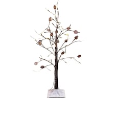 3ft Snowy Brown Twig Outdoor Christmas Tree with Pine Cones & 64 Warm White LEDs